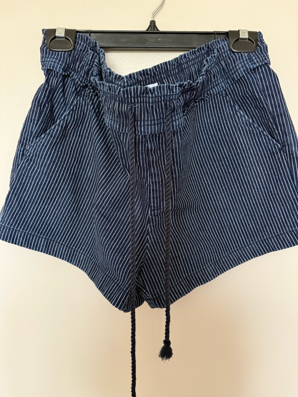 LOFT Navy Pinstripe High-Waist Drawstring Shorts